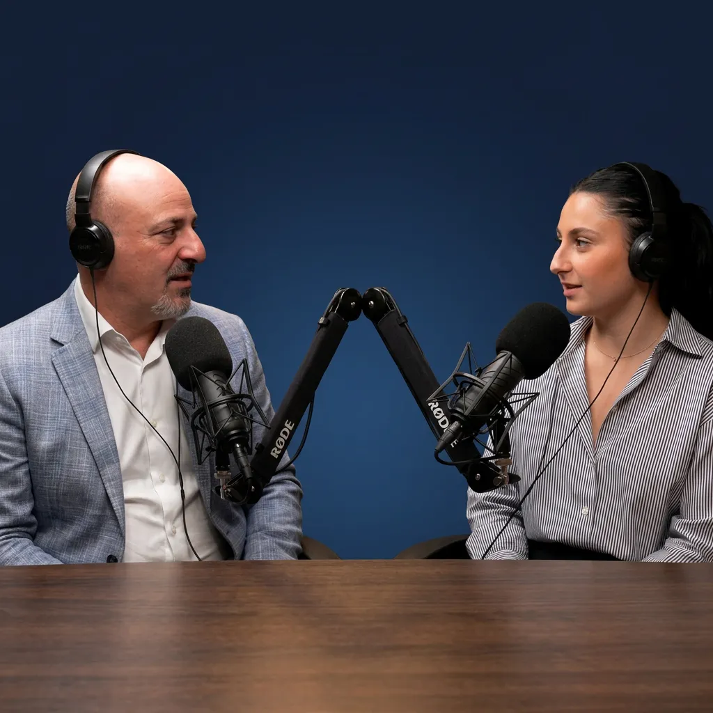 Nicola and her dad John recording the My First Home Buyer Mentor podcast